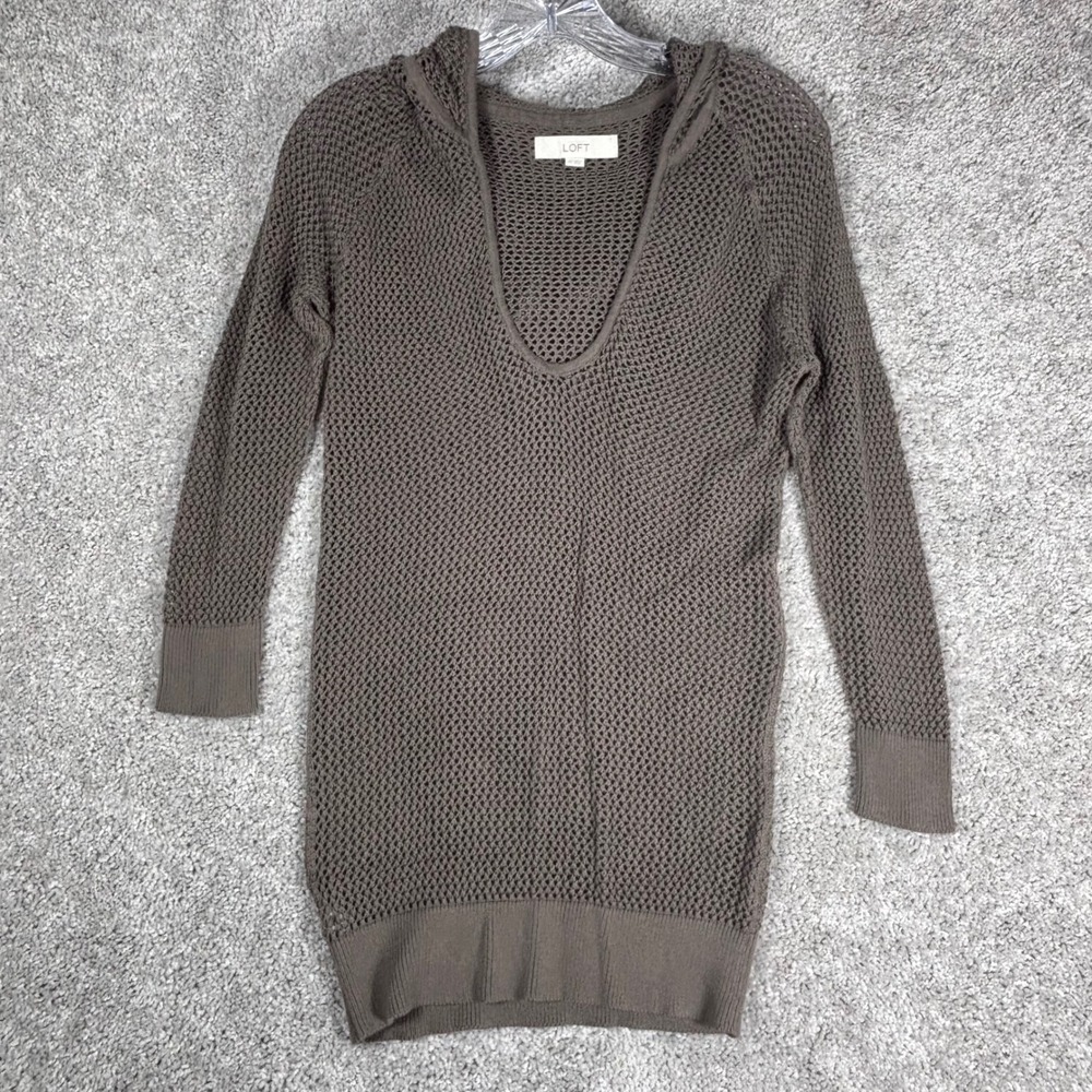 LOFT Women's Brown Crochet‎ Hooded Sweater Dress XS
